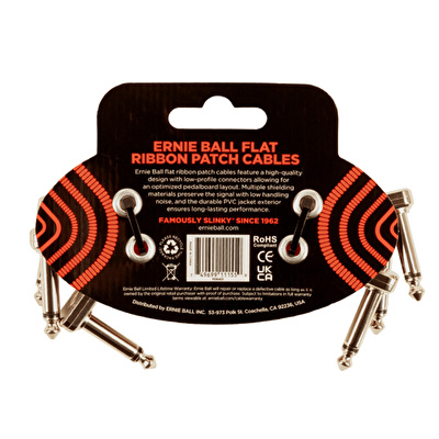 ERNIE BALL 3 Flat Ribbon 7,6cm(3 inç) 3lü Paket Kırmızı Pedal Ara Kablo
